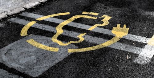 High angle view of car symbol on street