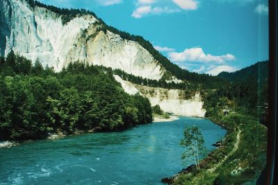 Scenic view of river amidst trees against sky