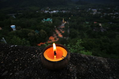 High angle view of illuminated lamp