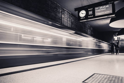 Blurred motion of train at subway station