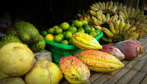 High angle view of fruits for sale at market stall