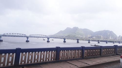 View of suspension bridge over river