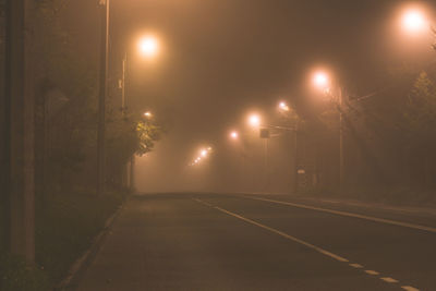 View of empty road at night