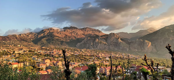 Panoramic view of landscape and mountains against sky