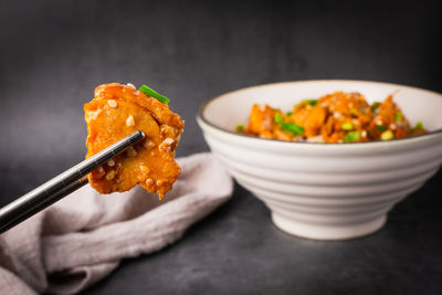 Close-up of food in plate on table