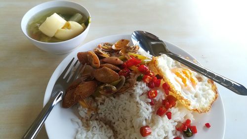 High angle view of food in plate