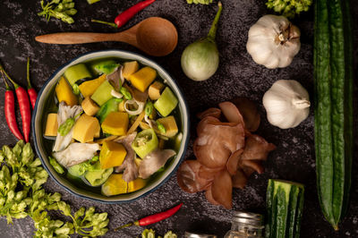 High angle view of fruits in bowl