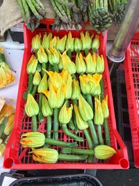 High angle view of vegetables for sale at market