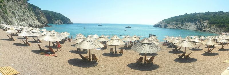 Panoramic view of sea against clear sky