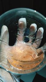 High angle view of ice cream in glass on table