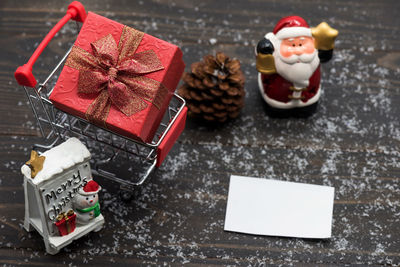 Close-up of christmas decorations on table