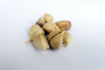 High angle view of cookies against white background