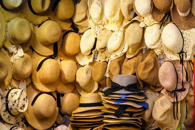 Full frame shot of shoes for sale at market