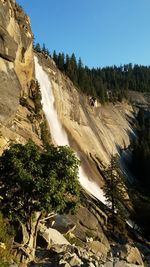 Scenic view of waterfall against clear sky