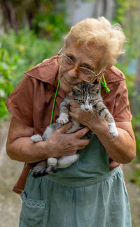 Old lady with cat