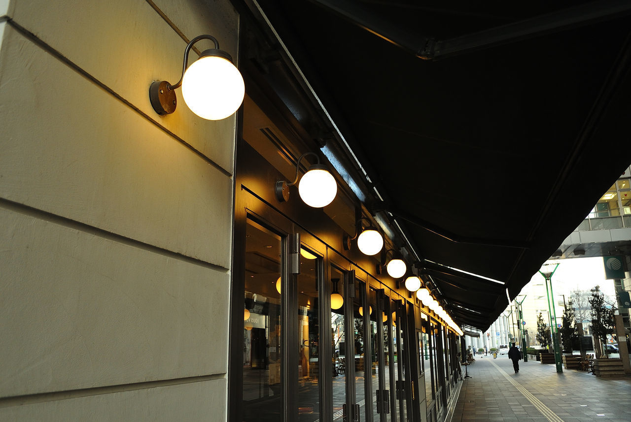 ILLUMINATED LIGHTS ON RAILROAD STATION