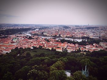 High angle view of cityscape against clear sky