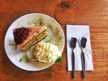 High angle view of breakfast on table