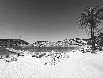 Scenic view of beach against clear sky