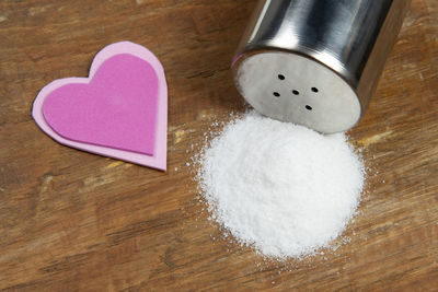 High angle view of heart shape on table