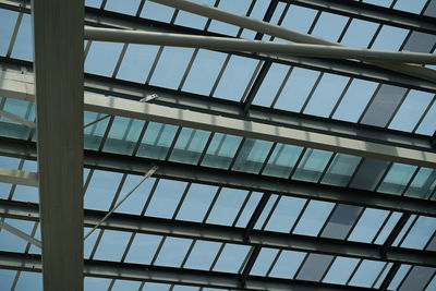 Low angle view of glass building against sky