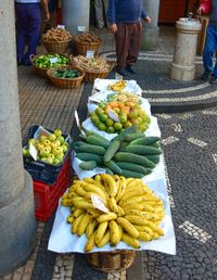 High angle view of fruits for sale at market stall