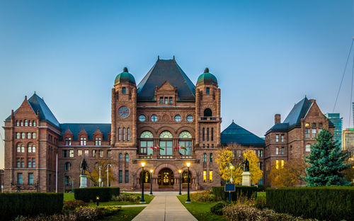 Low angle view of historic building against clear sky