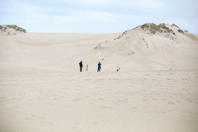 Rear view of people standing in dessert