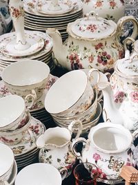 High angle view of porcelain on table