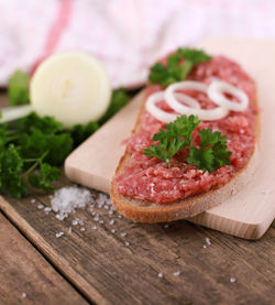 Close-up of food on cutting board