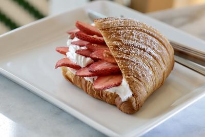 Close-up of food in plate on table