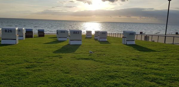 Scenic view of sea against sky during sunset