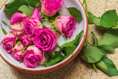 High angle view of rose bouquet