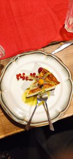 High angle view of dessert in plate on table