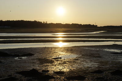 Scenic view of sunset over lake