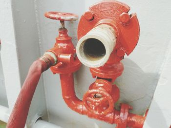 Close-up of fire hydrant against wall