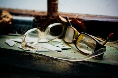 Close-up of abandoned objects