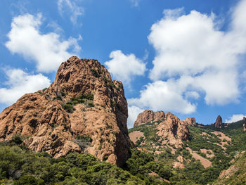 Low angle view of rock formation against sky