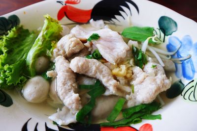 High angle view of meal served on table