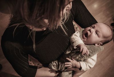 Mother and baby at home