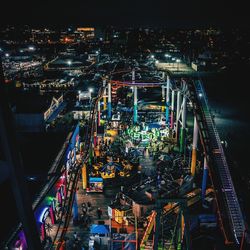 Aerial view of city at night