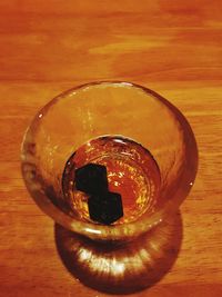 High angle view of beer glass on table