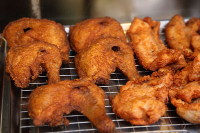 Close-up of meat on barbecue grill