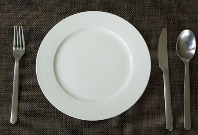 High angle view of empty plate on table