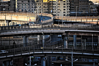 High angle view of railroad tracks in city