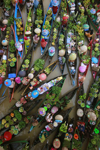 High angle view of vegetables for sale at market stall