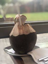 Close-up of dessert on table