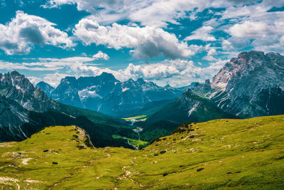 View of the misurina lake in the dolomites, italy.