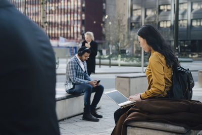 Business people working outside