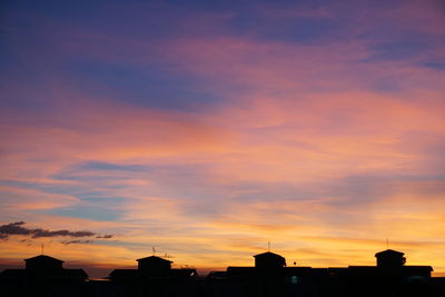 Low angle view of silhouette buildings against sky during sunset